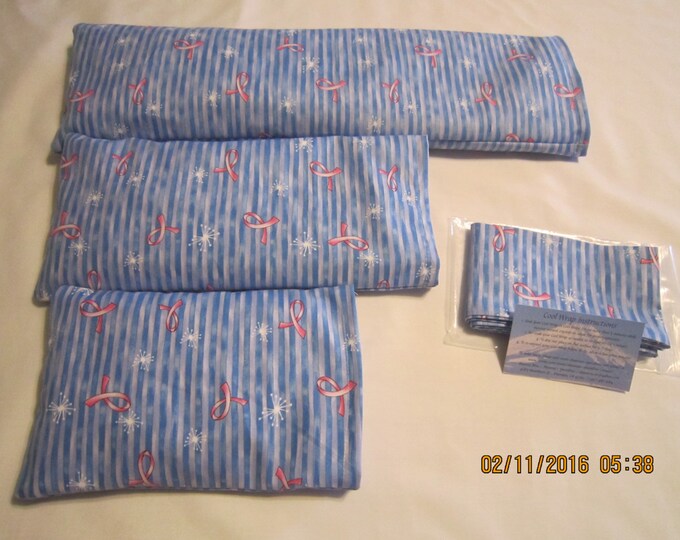 Breast Cancer; Pink Ribbons Blue Stripes Cozy Comfort Set Heat & Cold Packs (Unscented or Lavender) with Free Gift*