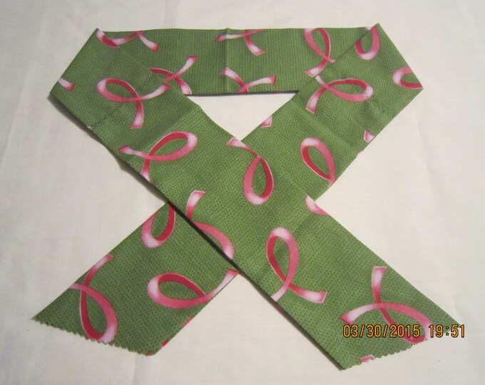 Extra Wide 3" Reusable Non-Toxic Cool Wrap / Neck Cooler  - Breast Cancer Awareness - Pink Ribbons on Green
