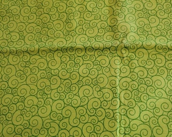 Green swirls cotton fabric