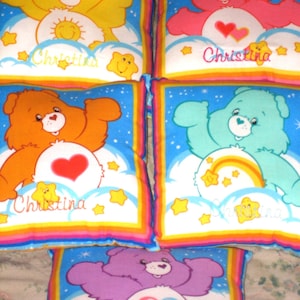 Mini Care Bear Pillows (all 5) Unstuffed FLANNEL Love a Lot Bear, Wish Bear, Funshine Bear, Share Bear & Tenderheart Bear