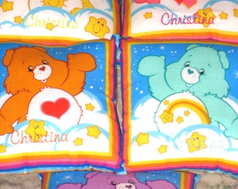 Mini Care Bear Pillows (all 5) Unstuffed FLANNEL Love a Lot Bear, Wish Bear, Funshine Bear, Share Bear & Tenderheart Bear