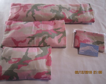 Light Pink and Green Camo Cozy Comfort Set (filled with Flax Seed) Heat and Cold Packs (Unscented or Lavender) with Free Gift*