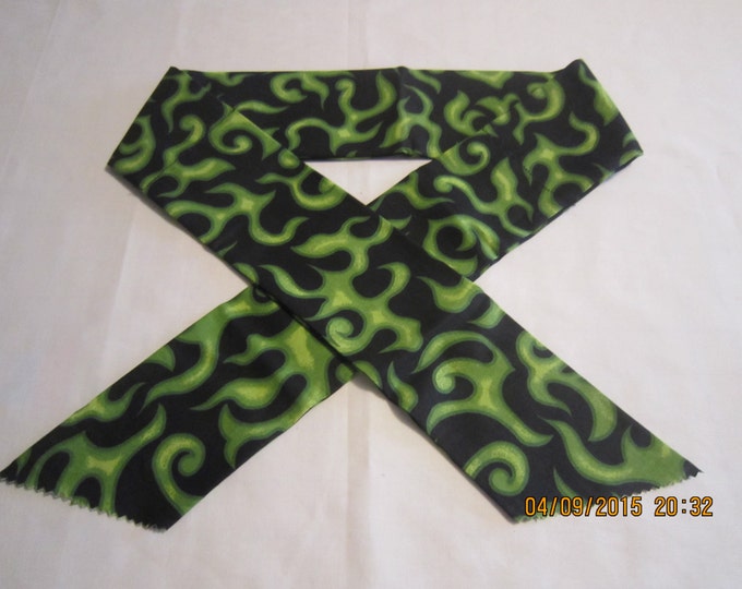 Extra Wide 3" Reusable Non-Toxic Cool Wrap / Neck Cooler  - Motorcycles/Goth - Green Flames