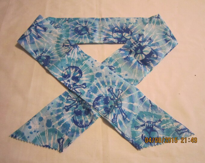Extra Wide 3" Reusable Non-Toxic Cool Wrap / Neck Cooler  - Motorcycles/Goth - Skulls on Blue Tie Dye