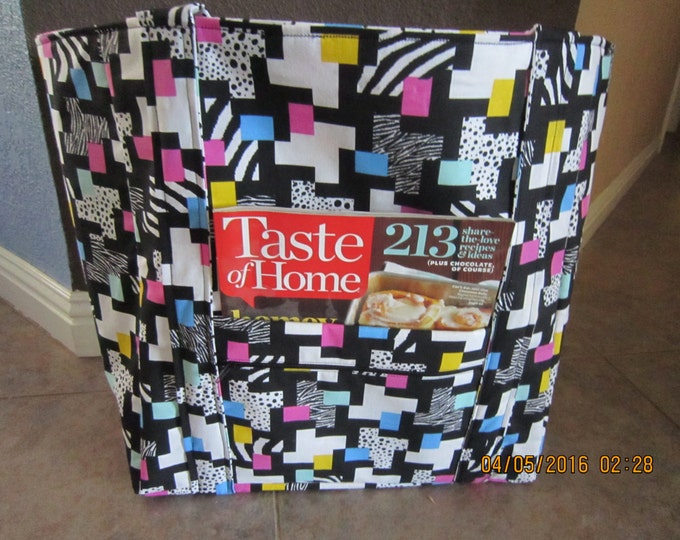 Double Extra Large Durable 15.5" Grocery Shopper Reversible Market Tote Bag Animal Pink, Turquoise & Yellow with Zippered POCKET(S)