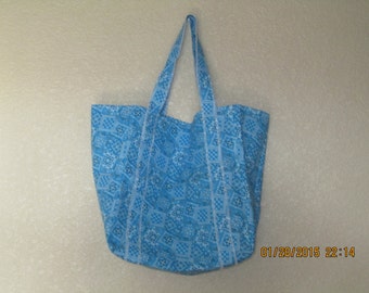 Double Extra Large Durable 15.5" Grocery Shopper Reversible Market Tote Bag TURQUOISE Bandana  CLEARANCE