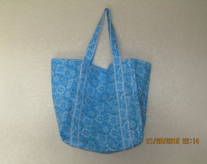 Double Extra Large Durable 15.5" Grocery Shopper Reversible Market Tote Bag TURQUOISE Bandana  CLEARANCE