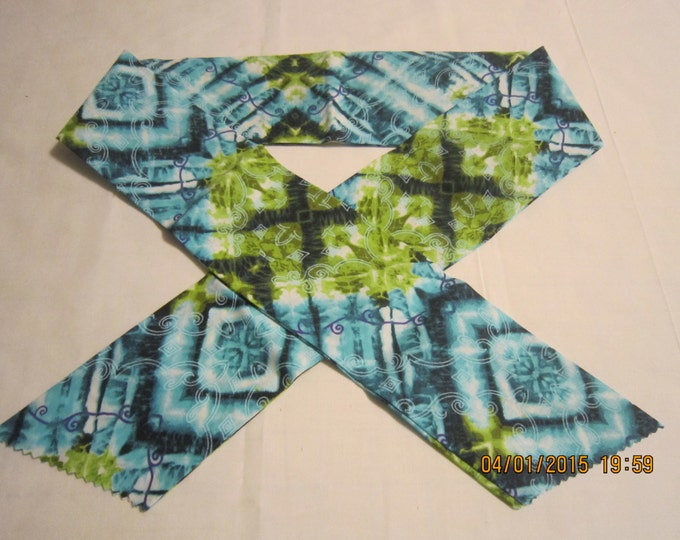 Extra Wide 3" Reusable Non-Toxic Cool Wrap / Neck Cooler  - Tie Dye & Hippie Prints -Blue/Turquoise/Green Tie Dye