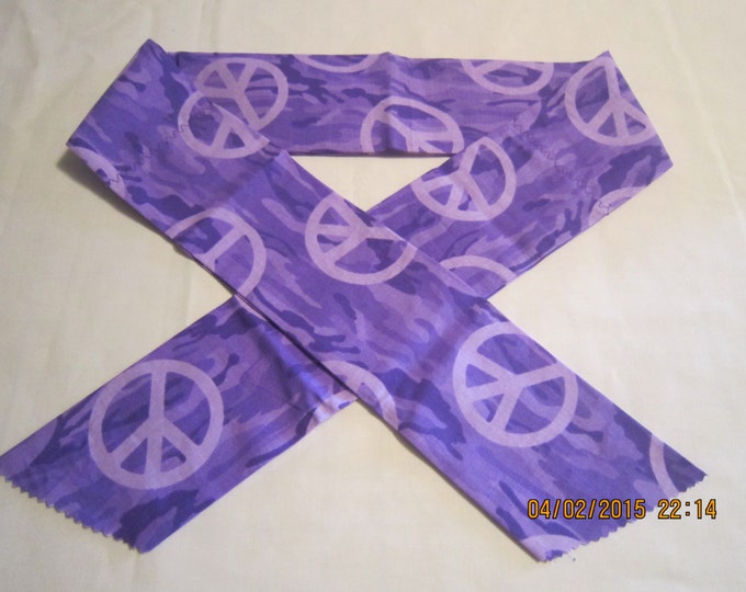 Extra Wide 3" Reusable Non-Toxic Cool Wrap / Neck Cooler  - Camouflage - Purple Camo with peace signs