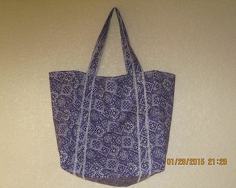 Double Extra Large Durable 15.5" Grocery Shopper Reversible Market Tote Bag PURPLE Bandana  CLEARANCE