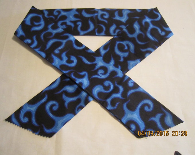 Extra Wide 3" Reusable Non-Toxic Cool Wrap / Neck Cooler  - Motorcycles/Goth - Blue Flames