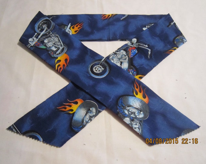 Extra Wide 3" Reusable Non-Toxic Cool Wrap / Neck Cooler  - Motorcycles/Goth - Flaming Motorcycles