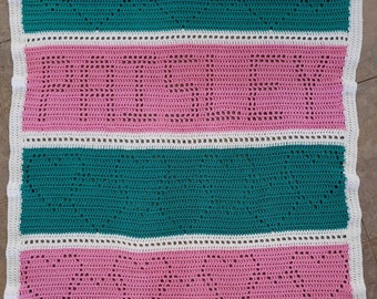 Heart Filet Crochet  Blanket (Personalize with Name and Colors)