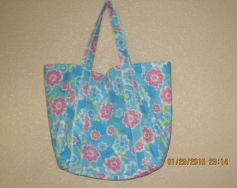 Double Extra Large Durable 15.5" Grocery Shopper Reversible Market Tote Bag Large PINK & BLUE FLOWERS - Clearance