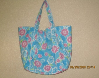 Double Extra Large Durable 15.5" Grocery Shopper Reversible Market Tote Bag Large PINK & BLUE FLOWERS - Clearance