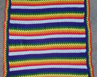 Granny Stripe Bright Rainbow Toddler / Lap Crocheted Multi Color Blanket 51" x 59"