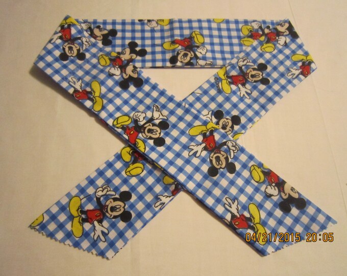 Extra Wide 3" Reusable Non-Toxic Cool Wrap / Neck Cooler  - Kids Prints - Girls/Boys - Mickey Mouse - Blue Gingham