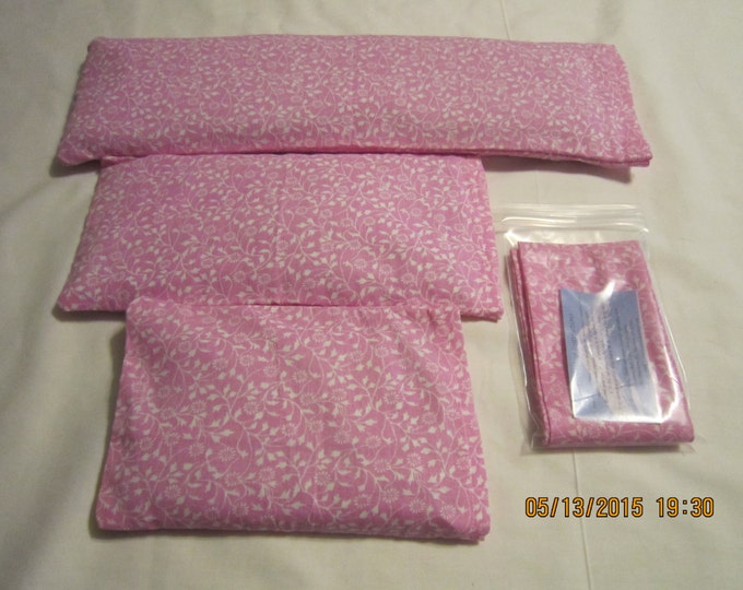 White Floral on Pink Cozy Comfort Set Heat and Cold Packs (Unscented or Lavender) with Free Gift*