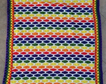 Bright Rainbow Toddler / Lap Crocheted Multi Color Blanket 50" x 59"
