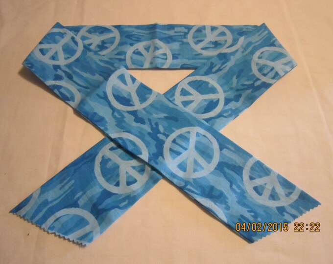 Extra Wide 3" Reusable Non-Toxic Cool Wrap / Neck Cooler  - Camouflage - Blue Camo with peace signs