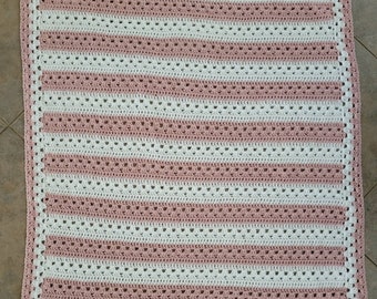 Crib / Toddler Alternating Granny Stripe Crocheted Two Color Baby Blanket (You Choose the Main Color)  39 x 50