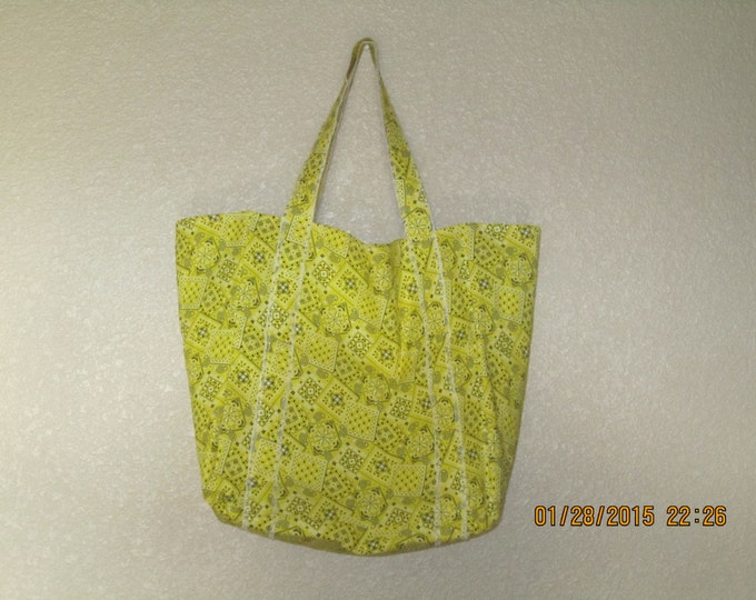 Double Extra Large Durable 15.5" Grocery Shopper Reversible Market Tote Bag YELLOW Bandana  CLEARANCE
