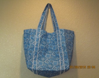 Double Extra Large Durable 15.5" Grocery Shopper Reversible Market Tote Bag ROYAL BLUE Bandana  CLEARANCE