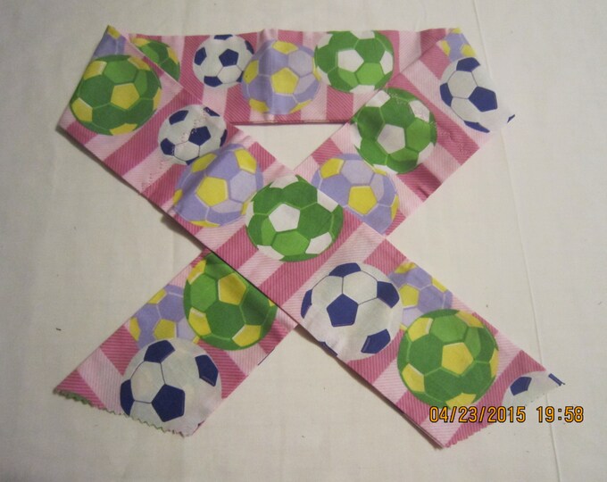 Extra Wide 3" Reusable Non-Toxic Cool Wrap / Neck Cooler  - Kids Prints - Sports - Soccer - Balls on Pink Stripes
