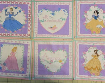 Cinderella Belle Aurora Snow white mini panels.  Cotton fabric 8x8". Disney princess