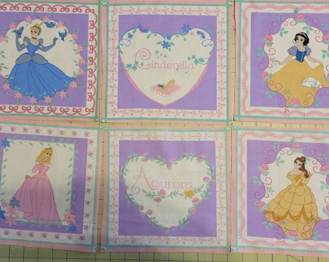 Cinderella Belle Aurora Snow white mini panels.  Cotton fabric 8x8". Disney princess