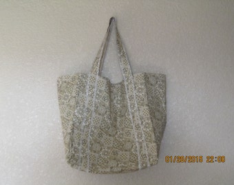Double Extra Large Durable 15.5" Grocery Shopper Reversible Market Tote Bag TAN Bandana  CLEARANCE