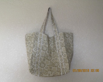 Double Extra Large Durable 15.5" Grocery Shopper Reversible Market Tote Bag TAN Bandana  CLEARANCE