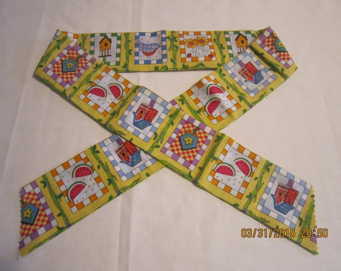 Extra Wide 2.5" Reusable Non-Toxic Cool Wrap / Neck Cooler  - Misc. Fabrics - Birdhouses Fruit Flowers on Yellow - CLEARANCE