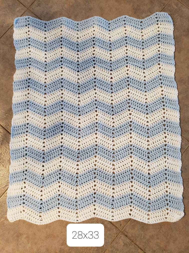Infant Chevron Crocheted Two Color Baby Blanket You Choose the