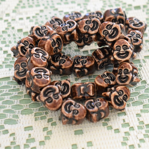 Laughing Buddha Beads Bracelet, Brown Resin, 18mm Beads, 12 Beads