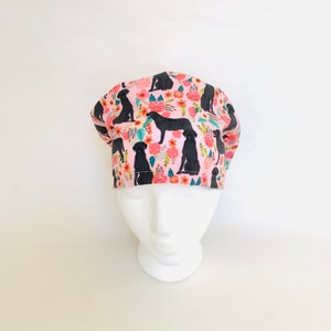 Black Lab in the Garden on Pink Euro Style Scrub Cap