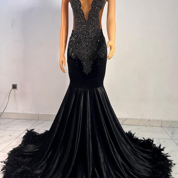 Black velvet mermaid  wedding dress Prom dress engagement dress homecoming dress