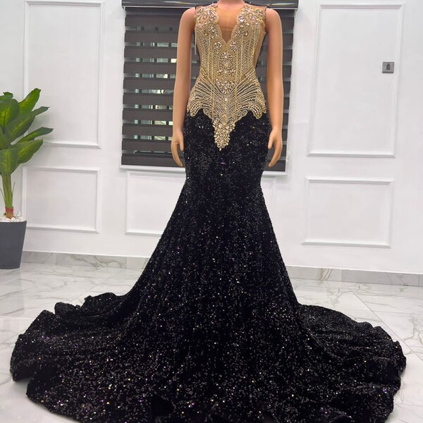 Black sequin mermaid prom dress with appliquefeather and slit wedding dress mermaid prom dress formal gown engagement dress fairy prom dress