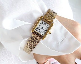 Lujoso reloj de mujer con números romanos de oro, delicado reloj de pulsera ajustable, relojes minimalistas de plata, regalo para ella