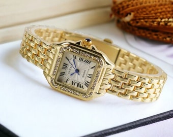 Luxurious Watch Handmade Gold Square Watch Women's Jewelry Dainty Gold Watches For Women Gift For Her