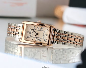 Delicato orologio con numeri romani in oro da donna, lussuoso ed elegante, quadrante quadrato, orologio color oro, regalo per lei