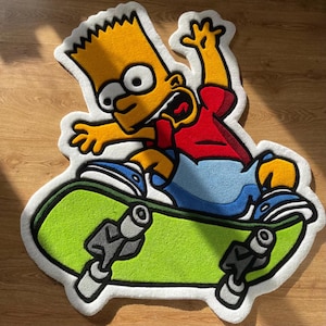 Alfombra con mechones de Bart en patineta para habitación de adolescentes: un gran regalo para niños, amigos y fanáticos de los dibujos animados