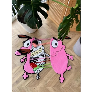 Courage the cowardly dog rug, skeleton rug, handmade tufted custom rug, moving parts rug, rug tufting, courage dog