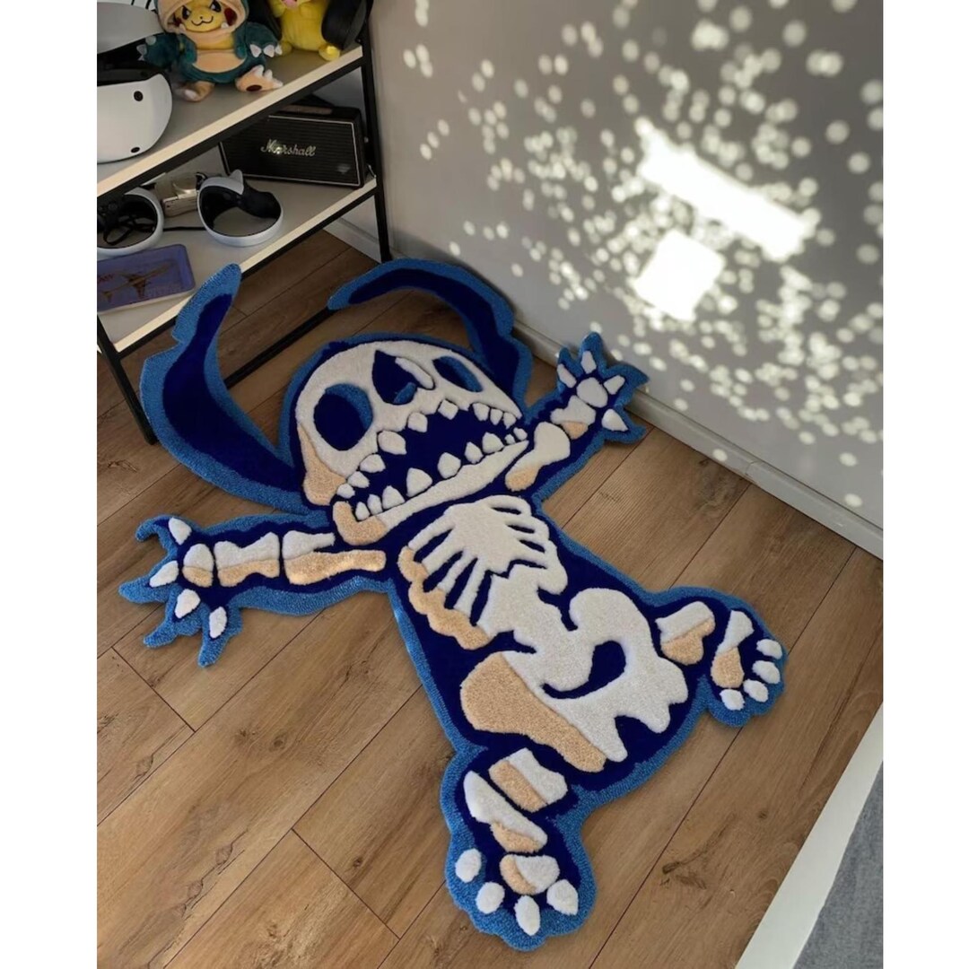 Skeleton Welcome Rug Handmade Skeleton Alien Tufted Rug – Unique Custom Blue Cartoon ...