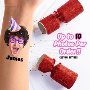 Custom Face Tattoos, Birthday Tattoos, Custom Temporary Tattoos, Party Favor, Tattoo Gift, Christmas Tattoos