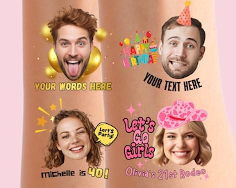 Custom Face Temporary Tattoos, Personalized Birthday Party Favors