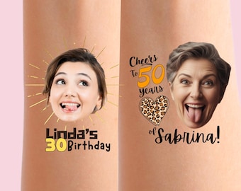 Personalized Birthday Party Favors, Custom Face Temporary Tattoos
