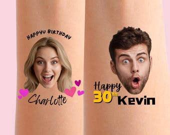 Custom Face Temporary Tattoos, Personalized Birthday Party Favors
