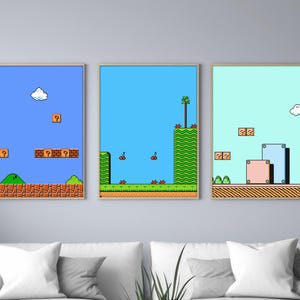 Set of 3 Mario Bros 1-1 Posters | Retro Gaming Art | Classic Mario Wall Decor