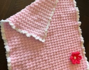 Pretty Pink Pram Blanket with Flower Accent